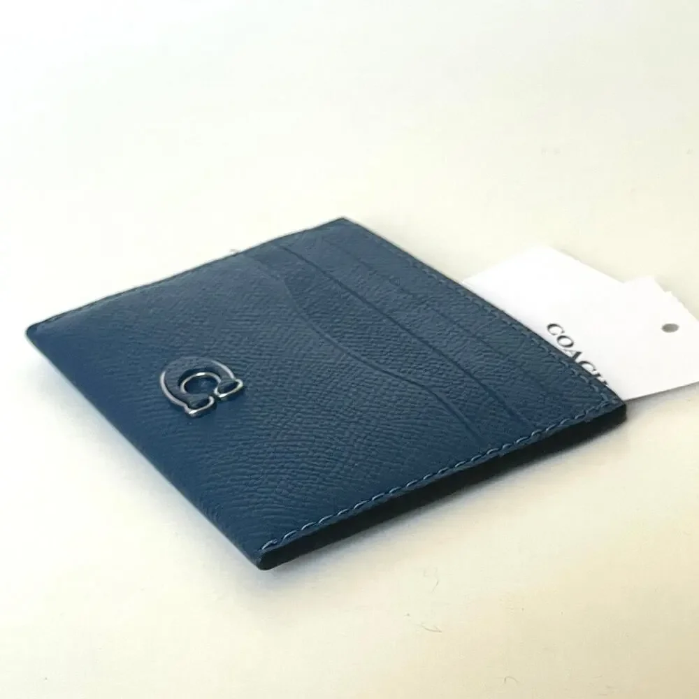 Coach CL253 Blue Crossgrain Leather Slim Card Case Wallet